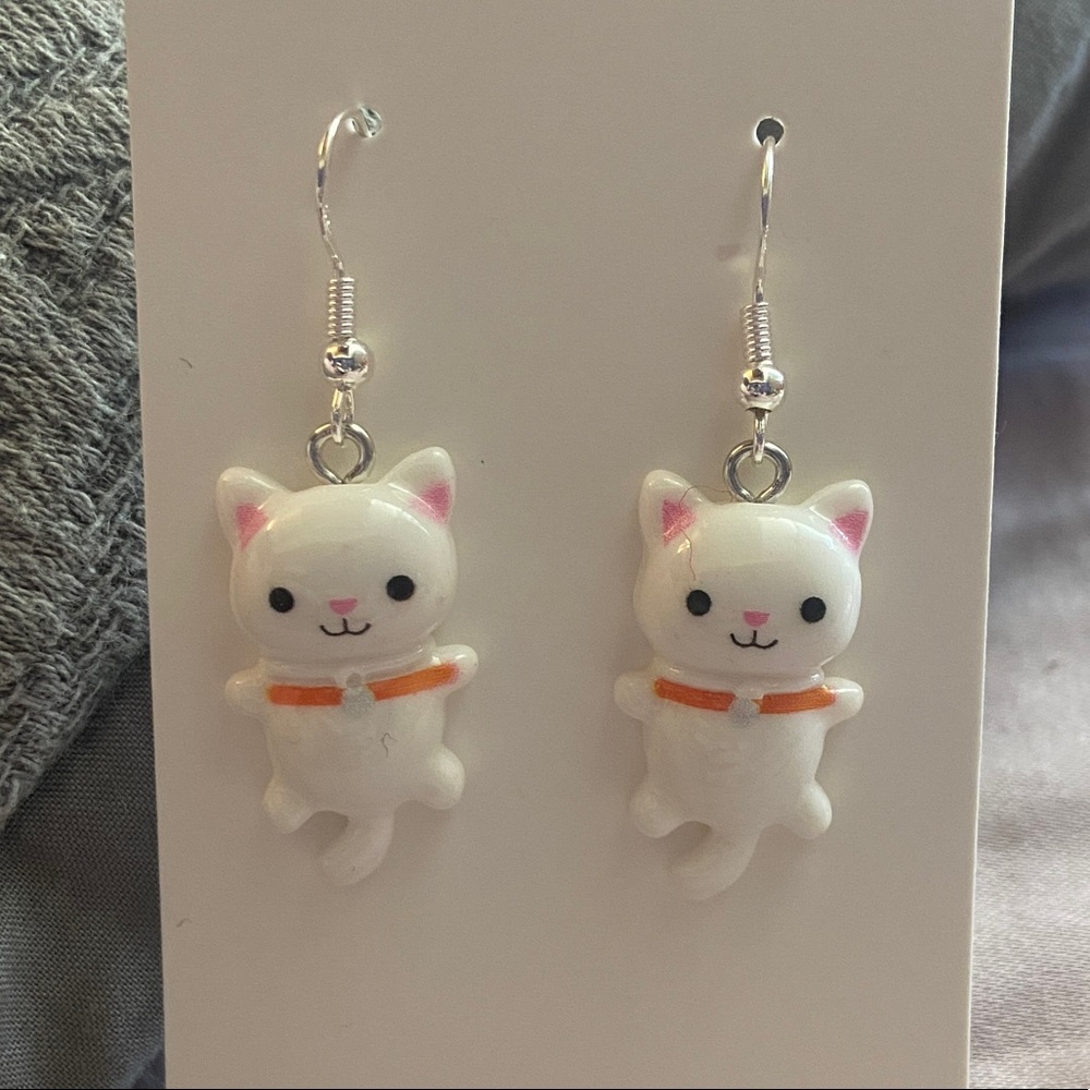 White Cat Earrings